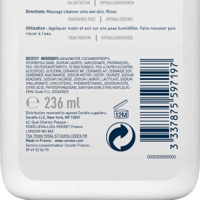 CERAVE GEL MOUSSANT PEAUX NORMALES A GRASSES 236 ML