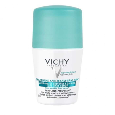 VICHY TRAITEMENT ANTI TRANSPIRANT ANTI TRACES BLANCHES ET JAUNES 48 H 50 ML